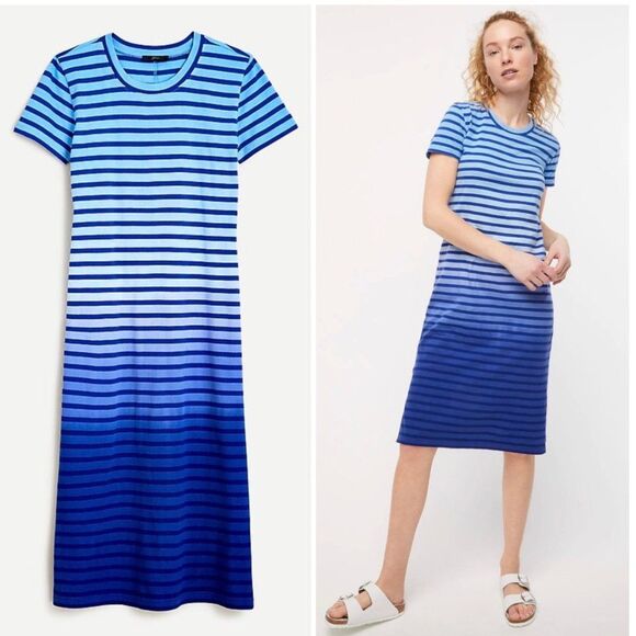 J. Crew Midi T-Shirt Dress in Dip-Dyed Stripe - Picture 1 of 10